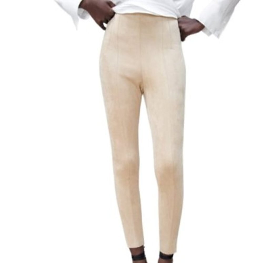 Zara - Faux Suede Leggings in Beige​​​​​​​​​​​​​